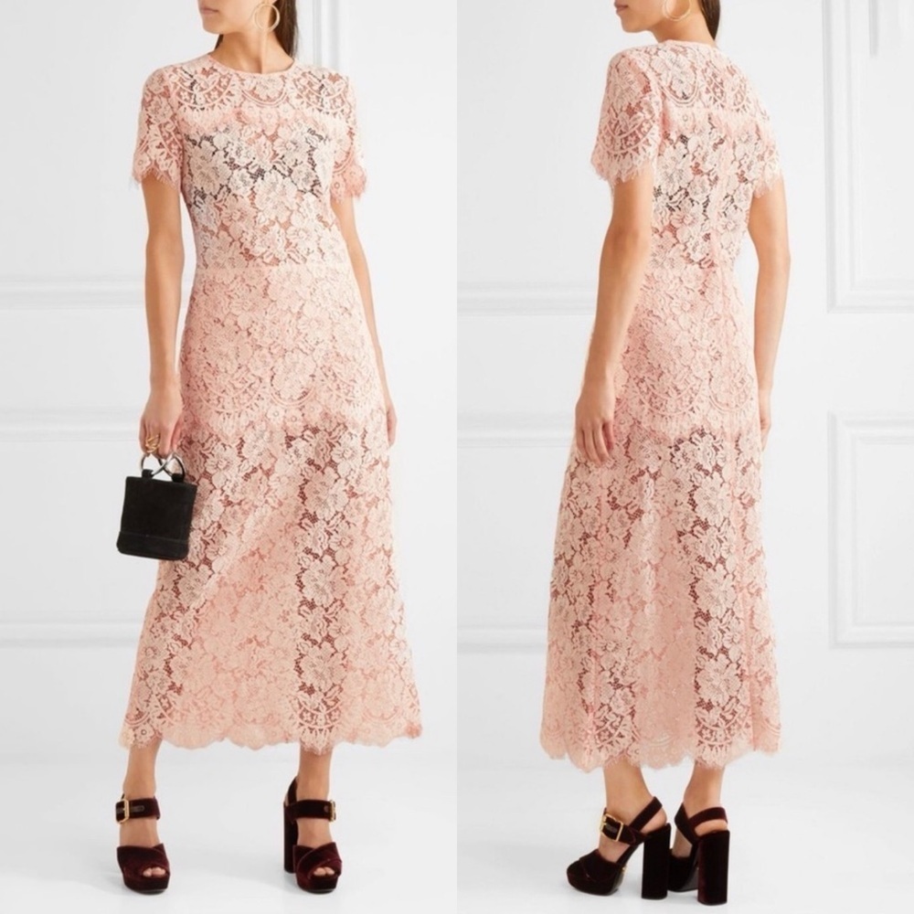 GANNI Duval Corder Pink Lace Midi Dress Size 40 US 8 Easter Spring